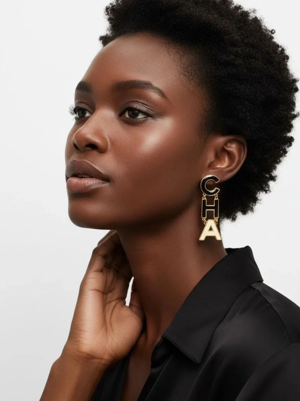 Chanel CC Enamel Logo Letter Drop Earrings Gold